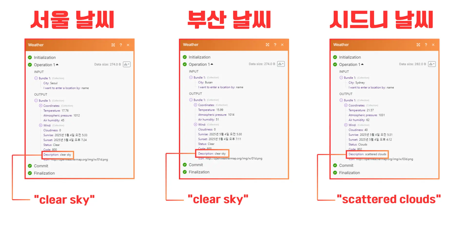 도시별 날씨 정보 차이, 텍스트 필터